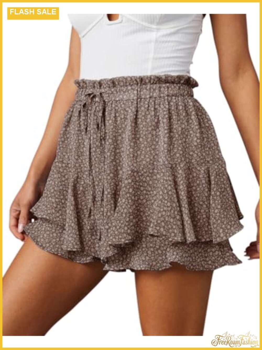 Flowy Boho Floral Mini Skorts Ruffle Chiffon Active Shorts